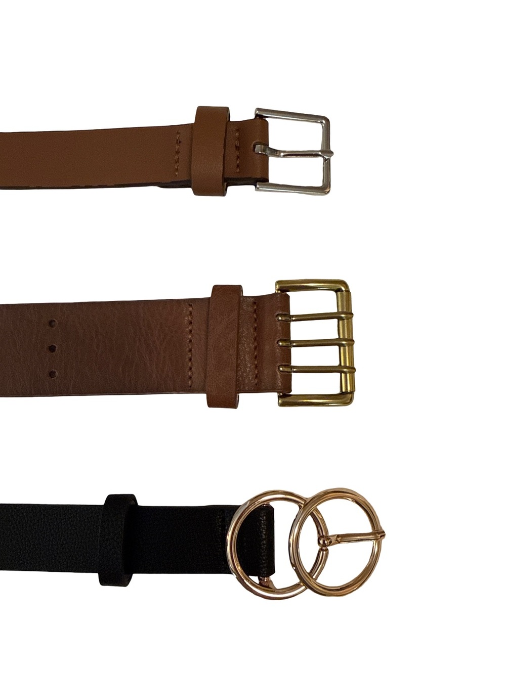 3 Women’s Belts Faux Leather - Brown & Black Stylish Buckles